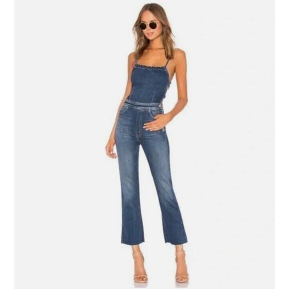 MOTHER Tie Back Hustler Ankle Fray Jumpsuit in Pardon My French Wash - Picture 2 of 11